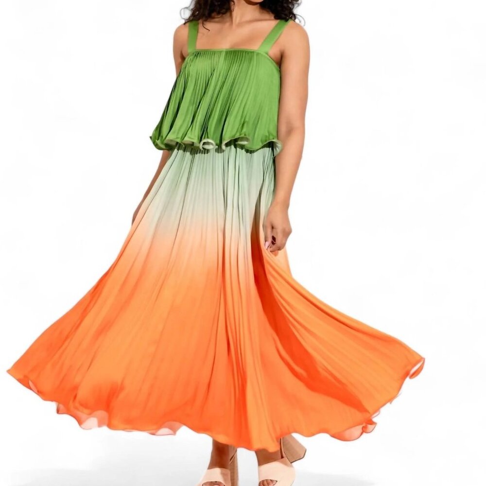 NWT | Alden Adair Samantha Dress Rainbow Orange Green Ombre Maxi Dress S…